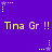Purple background with repeated yellow text "Tina Gr !!" and white/purple star-shaped pixel art elements scattered across the image.
