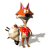 Animated fox with orange fur and pink inner ears holds a sheep, turning its head from left to right