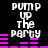 Black background with white text "PUMP UP THE PARTY" repeated twice, each followed by a horizontal pink audio equalizer bar graph that changes shape across frames.