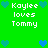 Green background with repeated white text "Kaylee loves Tommy" and blue/teal heart symbols in pixelated style.