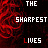 four identical showing red and black text over a dark background with swirling red patterns, each displaying the phrase "THE SHARPEST LIVES THE" in alternating white and red lettering