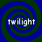 Four identical spiral patterns with blue and green concentric circles, each containing the word 'twilight' in white text.