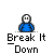 Animated contact sheet of a blue stick figure performing various gestures with the text "Break It Down" below each frame on a gray background.