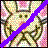 A pixelated static image with a diagonal purple line crossing over a blurred background of indistinct shapes and colors.