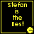Four identical display yellow pixelated text 'stefan is the Best' on black background with Pac-Man icon, each bordered by thin yellow line