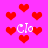 Pixelated red hearts float on a bright pink background with white text reading 'Clo' in four locations, some hearts forming a downward arrow shape.