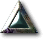 Two identical triangular icons with metallic teal and dark brown gradient surfaces, framed by white pixelated borders on a gray background.