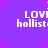 Purple background with pink starbursts and repeated white text 'LOVI hollist' in pixelated font.