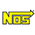 Pixelated yellow text 'NOS' with a horizontal arrow extending from the right side, set against a solid gray background.