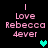 Pixelated pink text reads "Love Rebecca 4ever" with a vertical line above, and a cyan heart symbol appears in the lower-right corner.