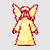Animated angel icon with yellow robe and red outline, showing six distinct poses including winged and arm positions.