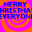 Blue text reading "MERRY CHRISTMAS EVERYONE" repeats across a bright pink and orange spiral background in a static image.