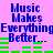 Pixelated blue text "Music Makes Everything Better..." on a pink background with green horizontal bars, displayed in two identical side-by-side