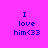 Four display blue text on a bright pink background with yellow rectangular overlays shifting across different lines of the phrase "I love him<33"