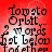 Red background with black text reading 'Tomato Orbit... 2 words that belong together' in four identical arranged in a