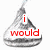 A silver Hershey's Kiss-shaped icon with red text reading "i would give u a kiss ANYTIME!" displayed across three