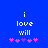 Blue background with white text 'i love will' and five pink/purple asterisk symbols arranged horizontally below the text.