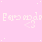 Pink background with repeating light pink text 'Fernanda' and small heart symbols, scattered white dots.