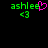 Green pixelated text 'ashlee' with a pink heart symbol above the letter 'e', and green '<3' below, on black background.