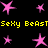 Pixelated pink star shapes and yellow text reading "SeXy BeaSTSeXy BeaST" on a black background, with multiple star variations