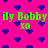A static image with a bright pink background covered in small dark blue pixelated hearts, featuring green text reading "ily Bobby xO" repeated across the image.