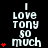 Black background with white text reading "I LOVE TONY SO MUCH" and red heart symbols in a pattern, some hearts animate to show more hearts