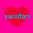 Four red heart shapes on a bright pink background, each containing the text 'sarcifan' in light blue pixelated font.
