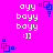 Pixelated text and geometric shapes on a bright pink background with white and blue elements.
