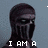 Pixelated image of a masked figure with glowing eyes, text fragments reading "I AM A" and "FUCKIN" visible