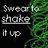 A static image shows text 'Sweat to shake it up' with a green vine-like background, where the word 'shake' is underlined in white.