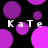 Black background with scattered purple and magenta circles; white text 'KaTe' repeated in four positions, each letter partially overlapped by a circle.