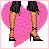 Pixelated animated contact sheet showing a female character's body parts and text hearts in pink, black, white, and brown tones.