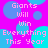 Pixelated text 'Giants Will Win Everything This Year' repeats across a bright pink background with overlapping cyan and blue circles.