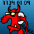 Red cartoon devil with yellow eyes and horns, white wings, and a yellow belt buckle, in a running pose against a blue background.