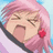Pixelated anime-style character with pink hair and red star-shaped earring, mouth open in shouting expression against light blue background.