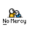A 6-frame animated contact sheet showing a pixel art icon of two stick figures fighting, with the text "No Mercy" beneath each frame on a gray background.