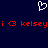 A dark blue background features a white pixelated heart symbol above red pixelated text reading 'i <3 kelsey' repeated twice.