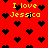 Red background with black pixelated hearts and yellow text reading "I love Jessica" in multiple positions.