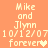 Pixelated text on orange background reads 'Mike and Jlynn 10/12/07 forever' with a heart symbol, displayed in two identical vertical