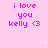 Pink background with repeated text 'i love you kelly <3' in magenta, small white hearts scattered across the image.