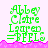 Green pixelated text 'Abby Claire Lauren' and '=BFFLS' on white background with pink wavy border; bottom-left section has gray overlay.
