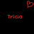 Red pixelated heart symbol above two instances of the name Tricia in red text on a black background.