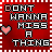 Red background with white dotted border, pixelated text "DON'T WANNA MISS A THING" and pink heart symbols in a pattern