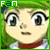 Pixelated cartoon character with green hair and red collar, showing three facial expression variations in a
