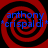 Four identical red and black spiral patterns with blue text reading 'anthony' above '*crispaldi*' on each quadrant.