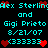 Pixelated cyan text on black background displays names, date, and symbols in two identical vertical with red heart icons
