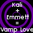 Four identical purple concentric circle icons with white text reading "Kali + Emmett = Vamp Love" on black background.