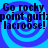 Blue and purple spiral background with repeated text "Go rocky point gurl! lacroose!" in dark blue pixelated font.