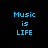 Four variations of a pixelated 'Music is LIFE' text display with green highlight changes across different sections.