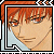 Pixelated anime-style portrait of a person with orange hair and light skin, framed by layered borders.